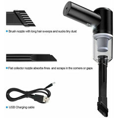 3-in-1 Handheld Car and Home Duster Vacuum Handheld مكنسة كهربائية لاسلكية محمولة صغيرة الحجم تعمل بالهواء المضغوط ومضخة يدوية مع منفذ USB للشحن، مثالية لتنظيف شعر الحيوانات الأليفة والغبار والحصى في المنزل والمكتب