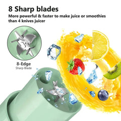 Portable Blender, Small Juicer for Shakes and Smoothies, Easy-to-Clean Rechargeable Juicer Machines, Blender Bottle with Nutrient and Vitamin Dense, 12 oz Juice Cup with 8 Blades, Green
